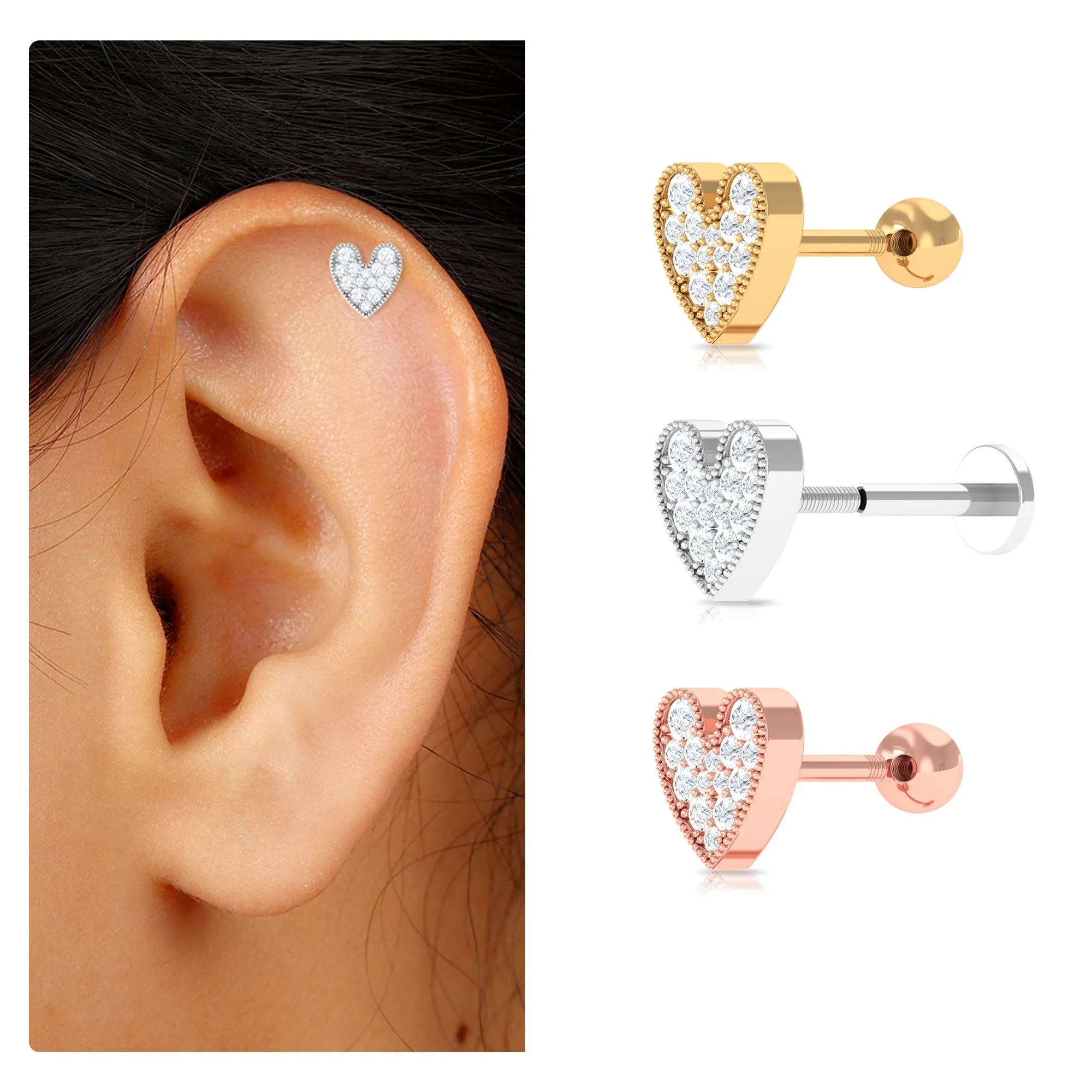 Dainty Moissanite Heart Helix Earring in Gold