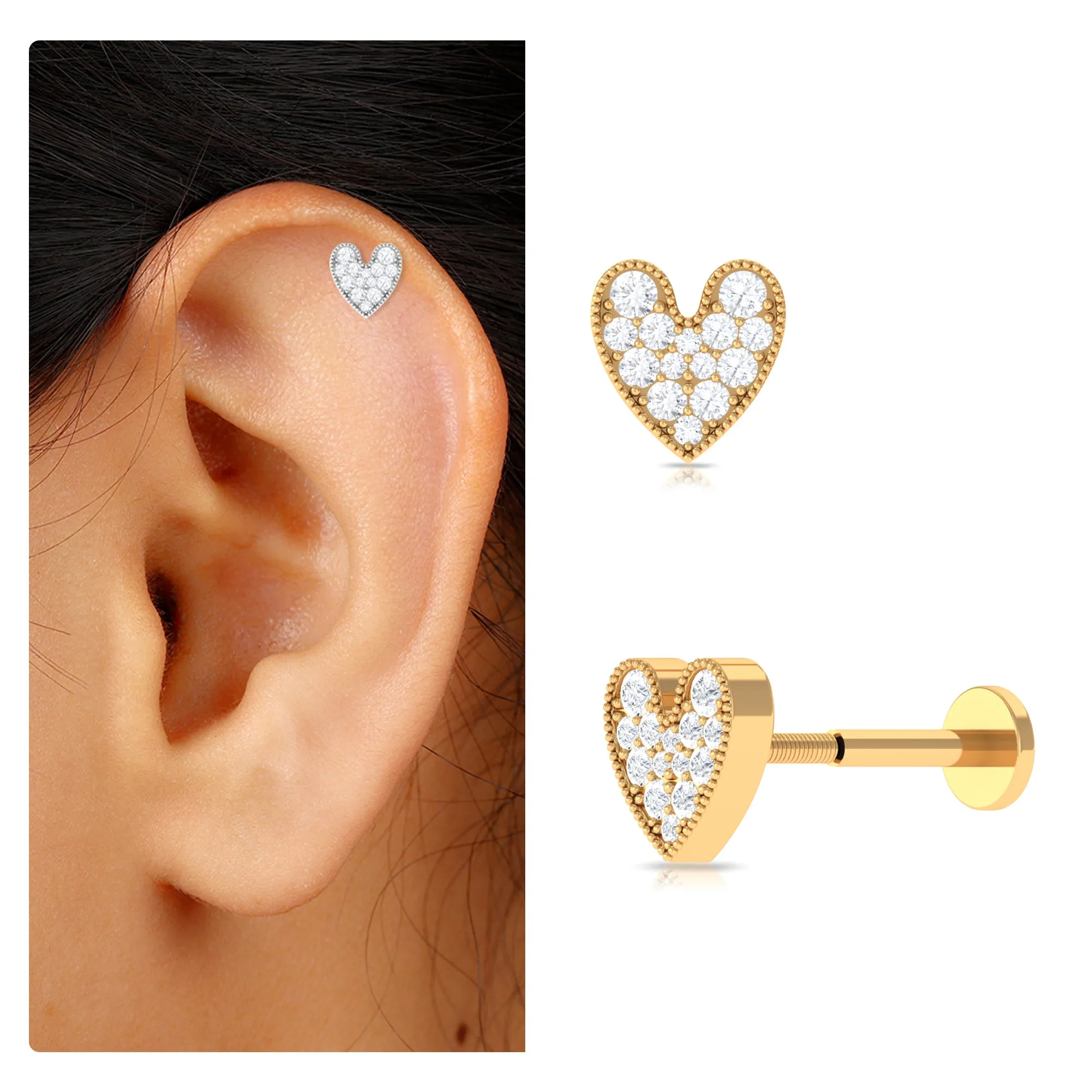 Dainty Moissanite Heart Helix Earring in Gold