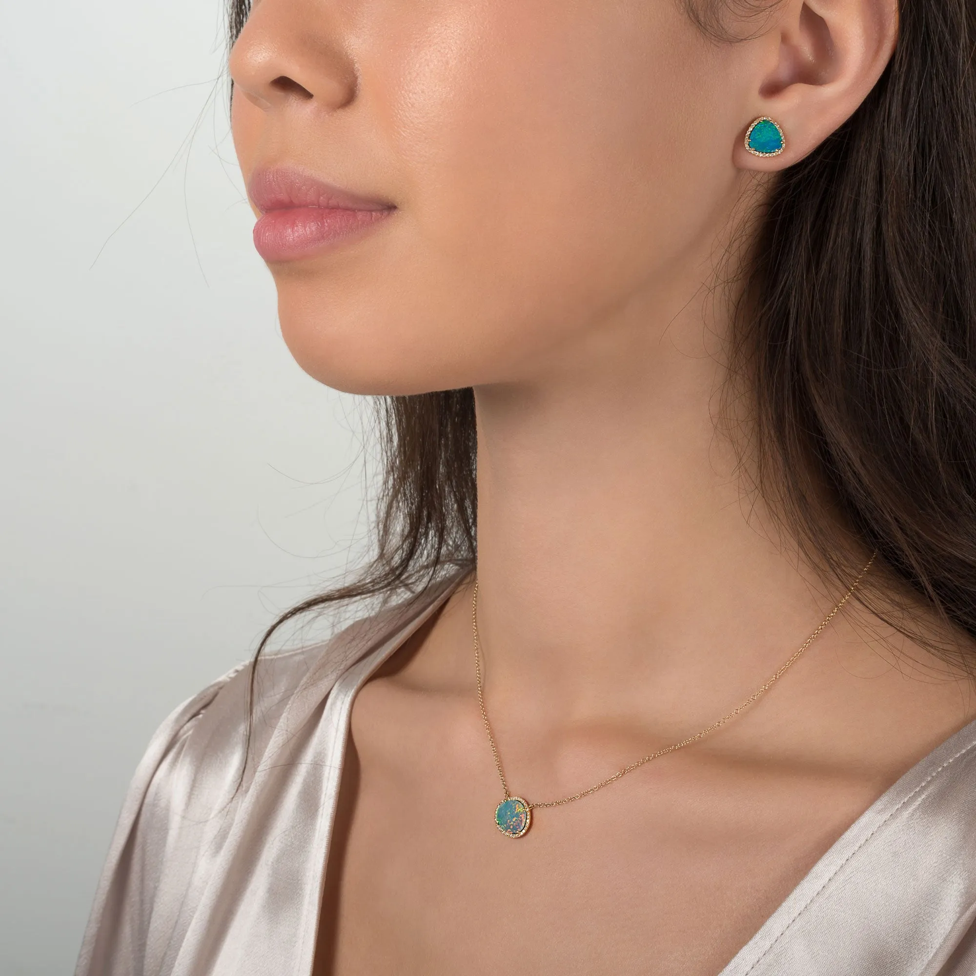 Diamond Opal Stud Earrings