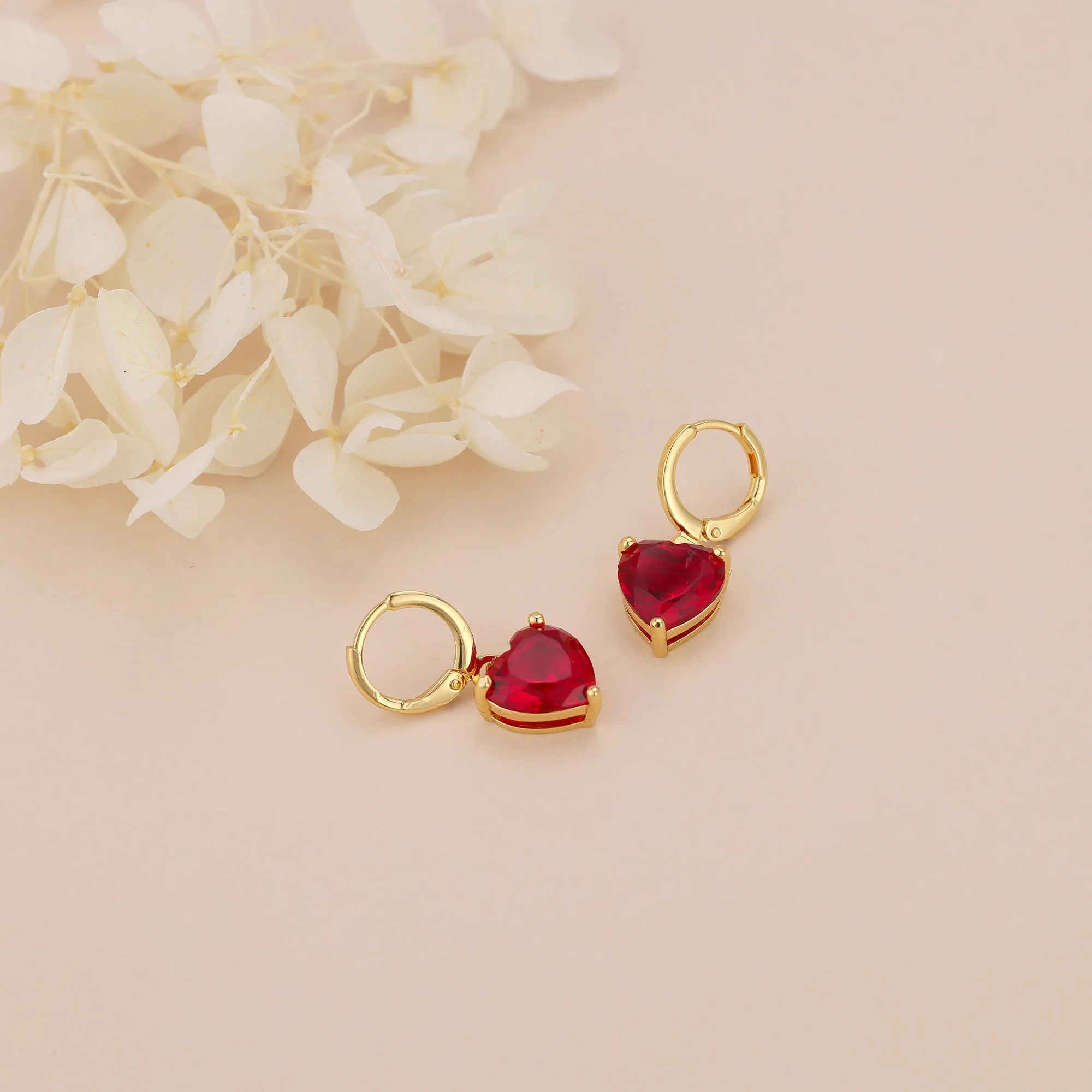 E149 red heart dangle huggie hoop earrings