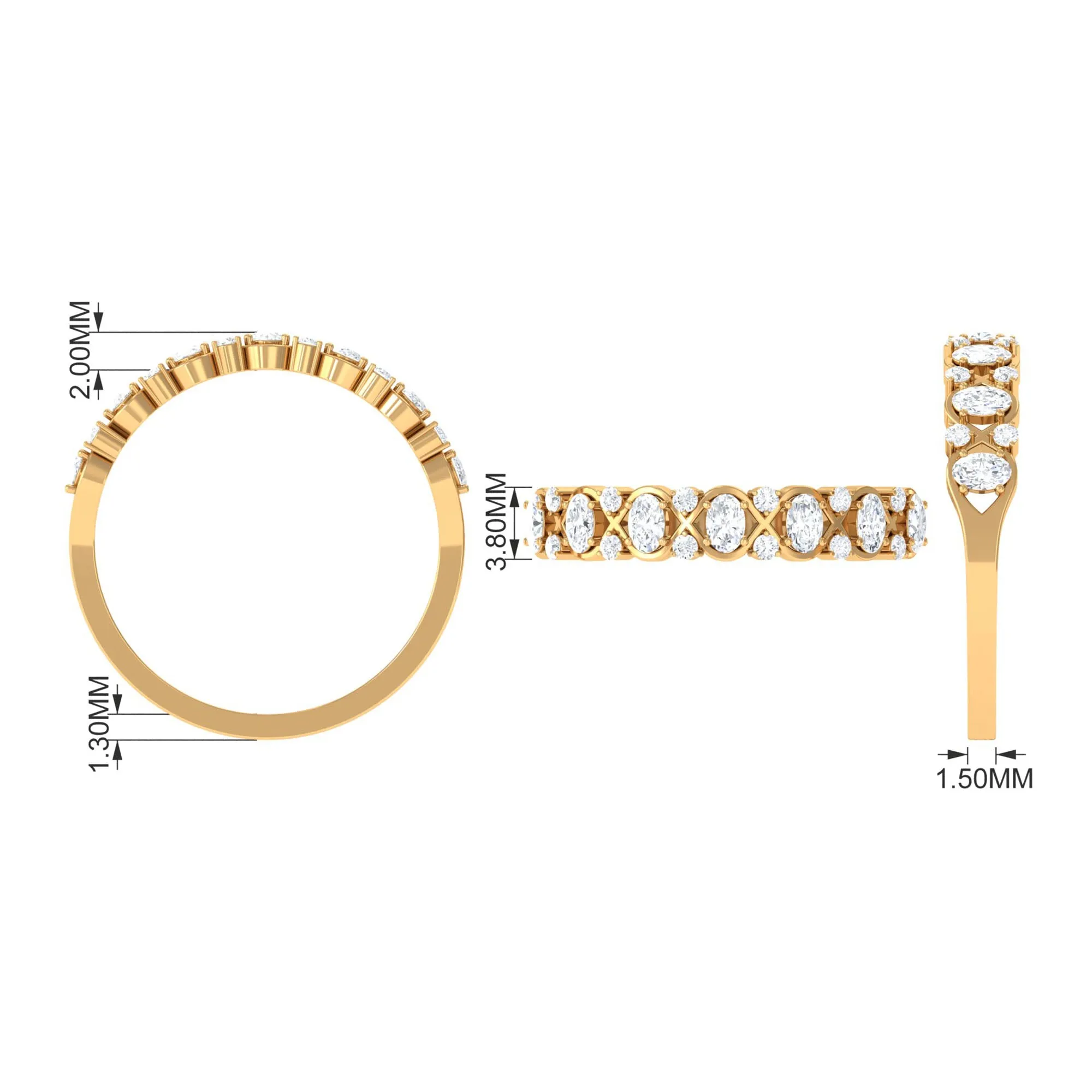 Elegant Oval Moissanite Half Eternity Ring