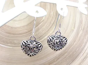 Filigree Lace Heart Earrings in 925 Sterling Silver