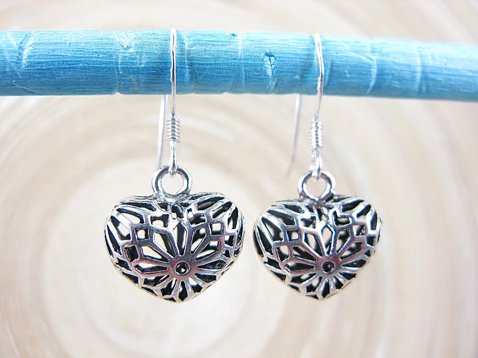 Filigree Lace Heart Earrings in 925 Sterling Silver