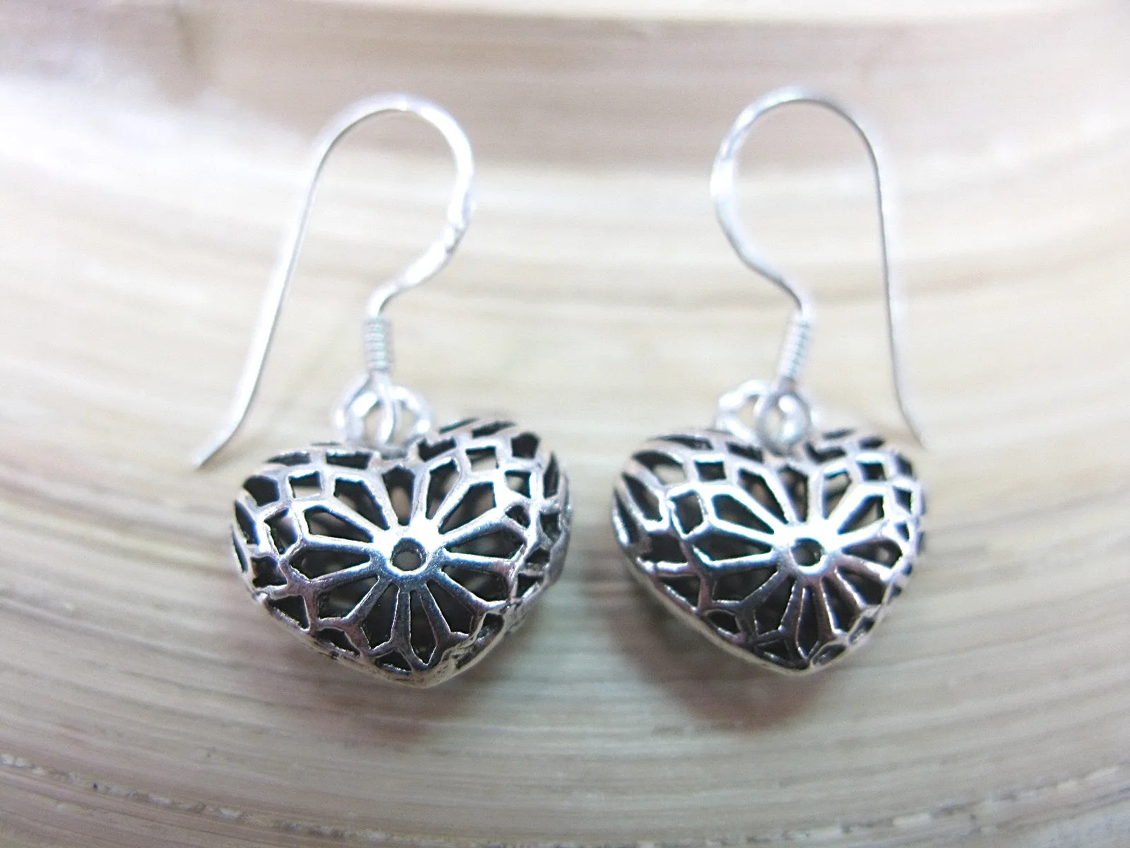 Filigree Lace Heart Earrings in 925 Sterling Silver