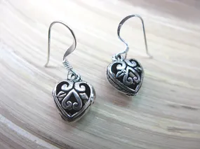 Filigree Lace Oxidized Heart Earrings in 925 Sterling Silver