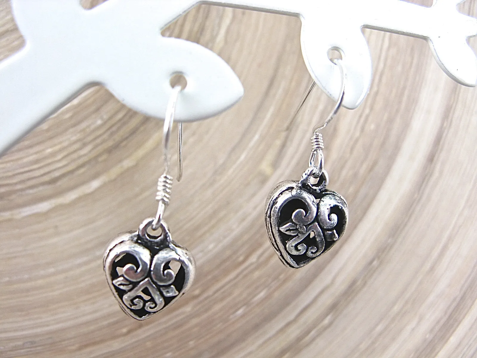 Filigree Lace Oxidized Heart Earrings in 925 Sterling Silver