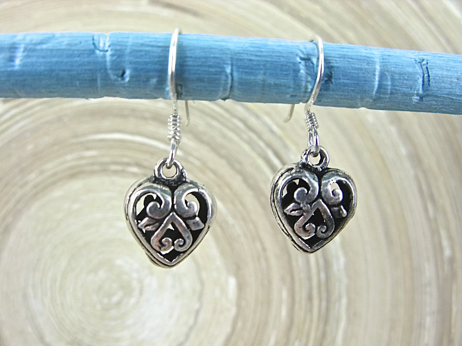 Filigree Lace Oxidized Heart Earrings in 925 Sterling Silver