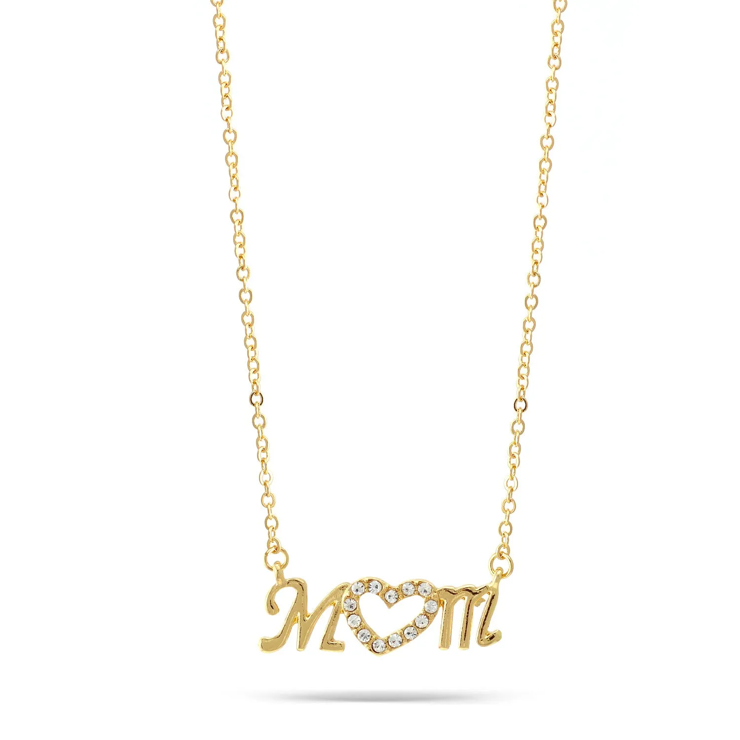 GOLD 0.5"INCH CRYSTAL MOM PENDANT NECKLACE #HNN15528GD