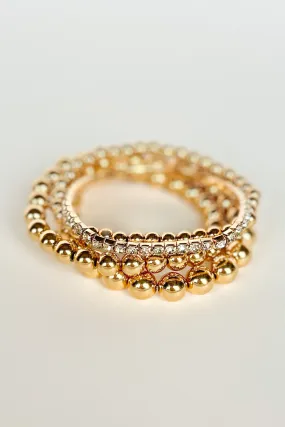 Gold Multi Layer Ball Rhinestone Beaded Bracelets