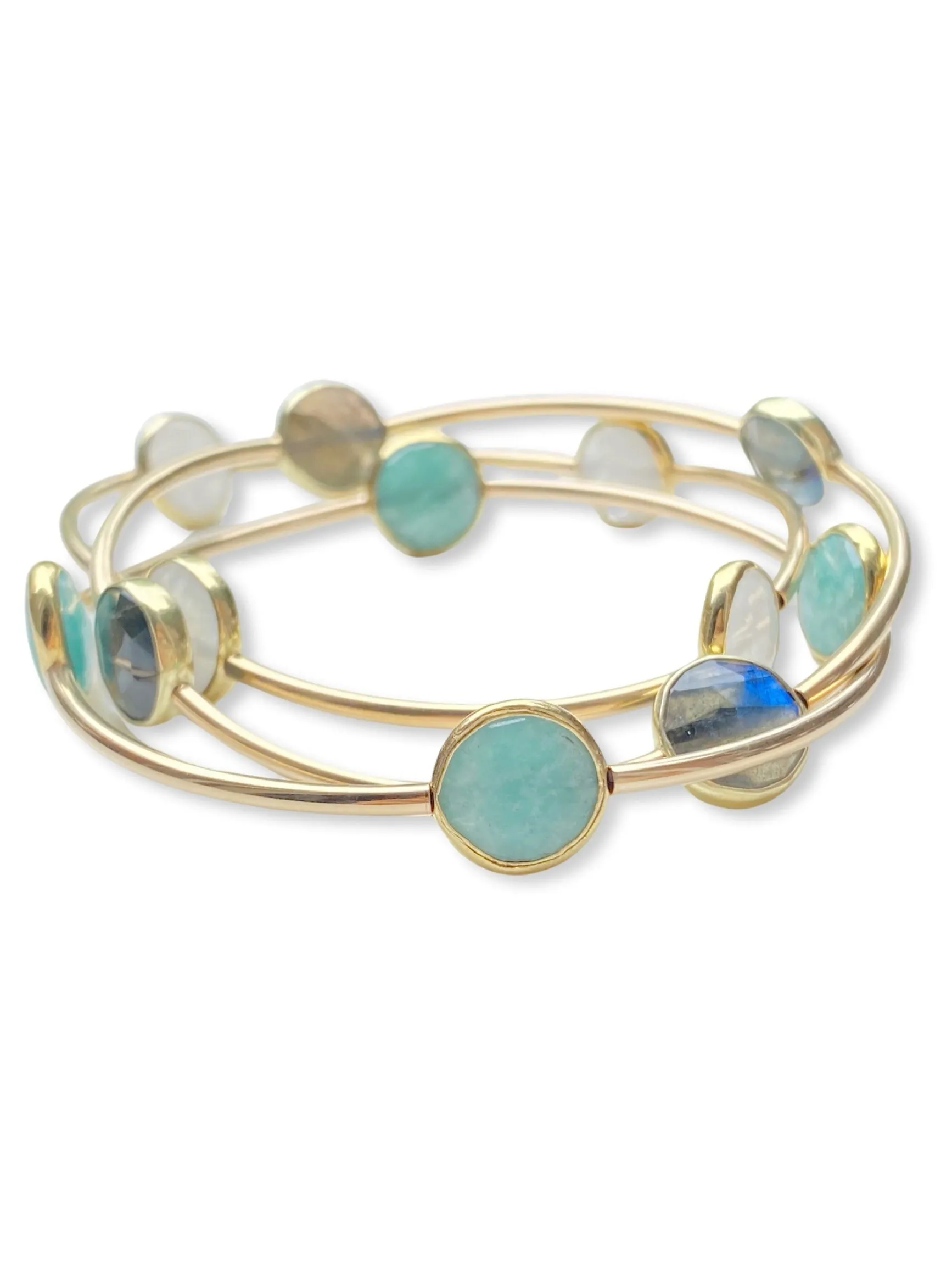 Gold Stone Tube Bangle- Raw Emerald