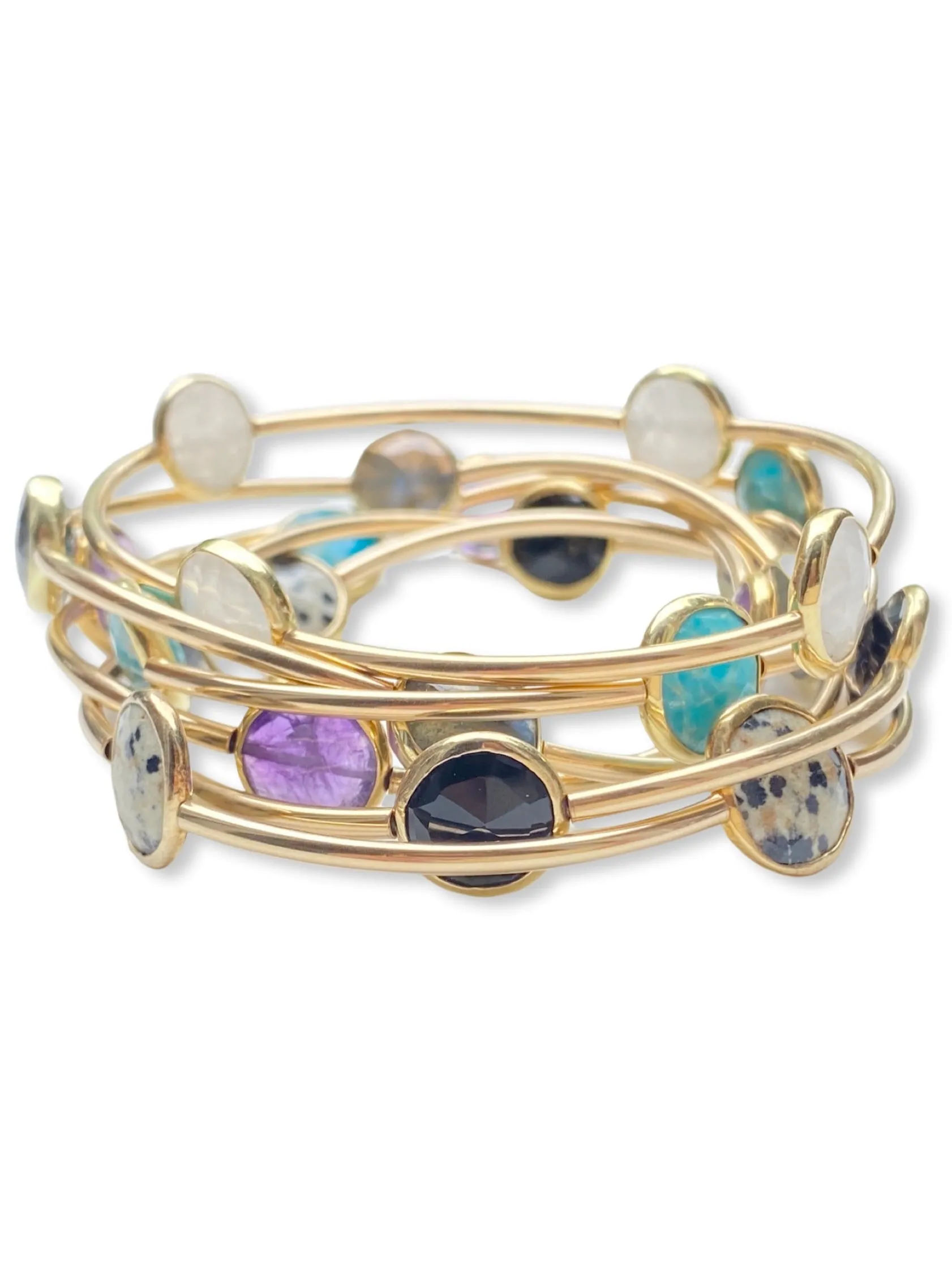 Gold Stone Tube Bangle- Raw Emerald