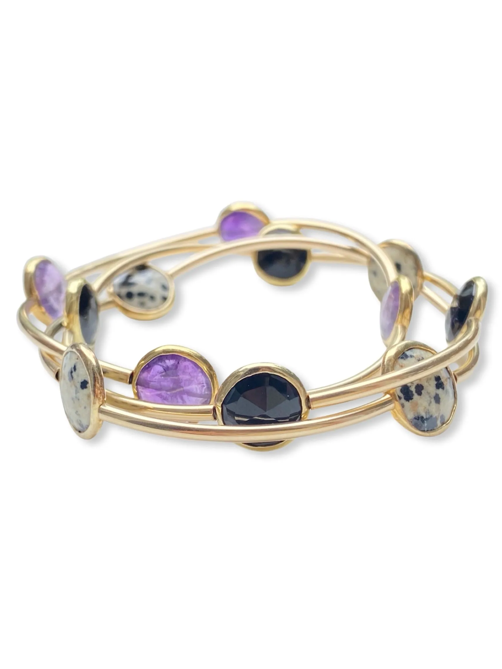 Gold Stone Tube Bangle- Raw Emerald