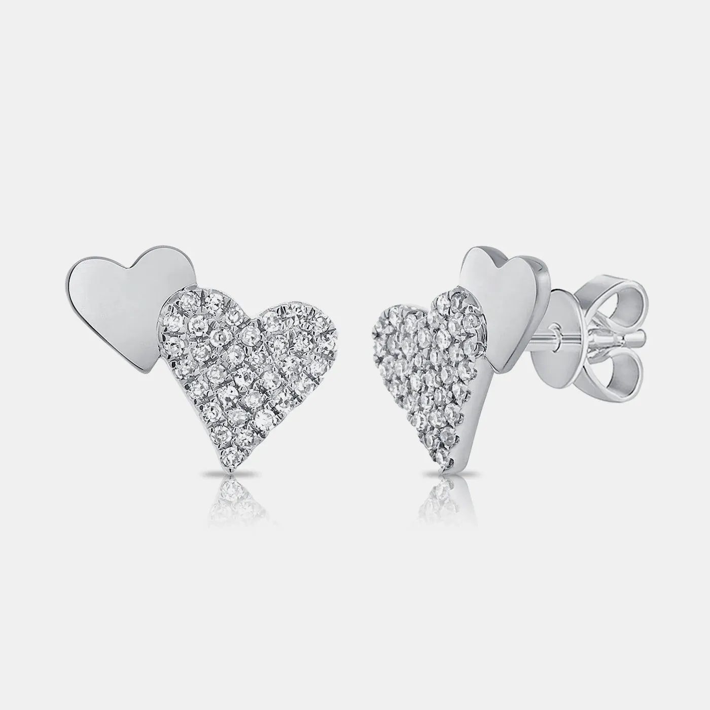 Half Gold Half Pavé Heart Studs