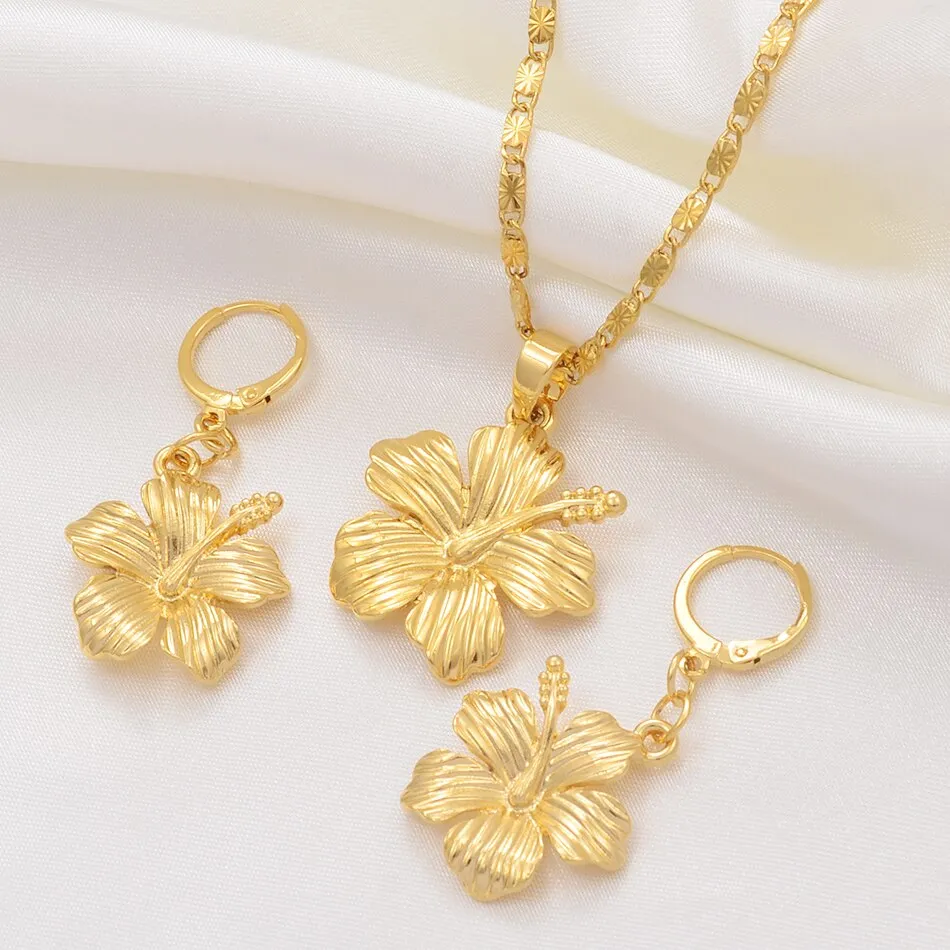 Hawaiian Flower Jewelry Sets Pendant Necklaces Earrings