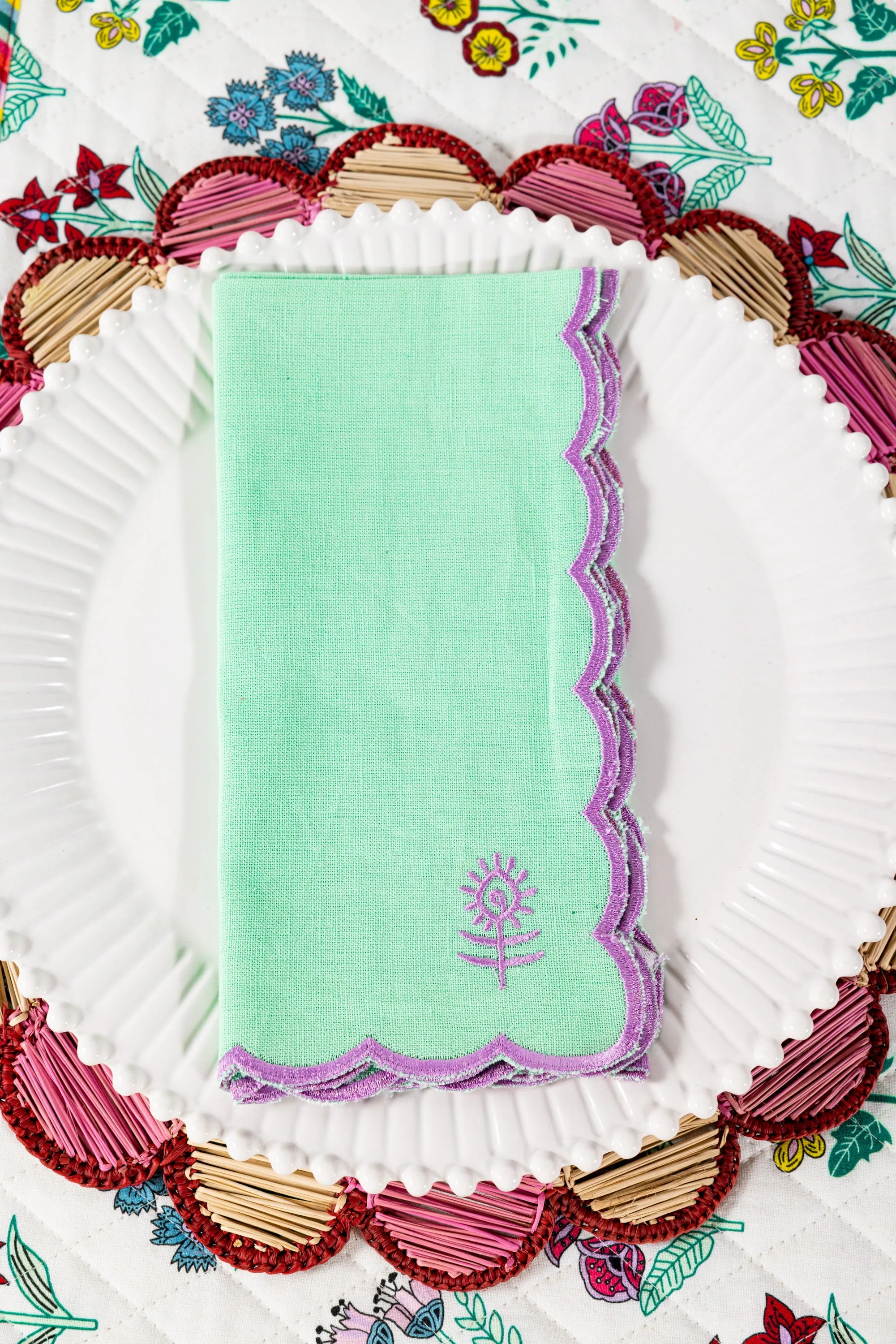 Icon Linen Napkins 4pc Set - Mint/Lilac