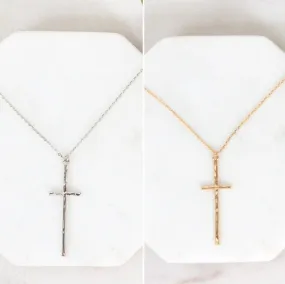 Jada Hammered Cross Necklace in Gold or Silver