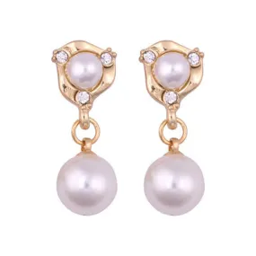 Korean blue shiny crystal Pearl geometric Women clip on Earrings