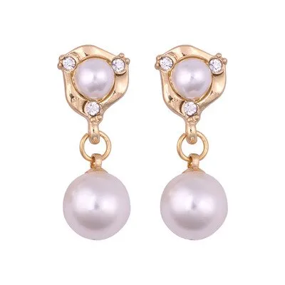 Korean blue shiny crystal Pearl geometric Women clip on Earrings