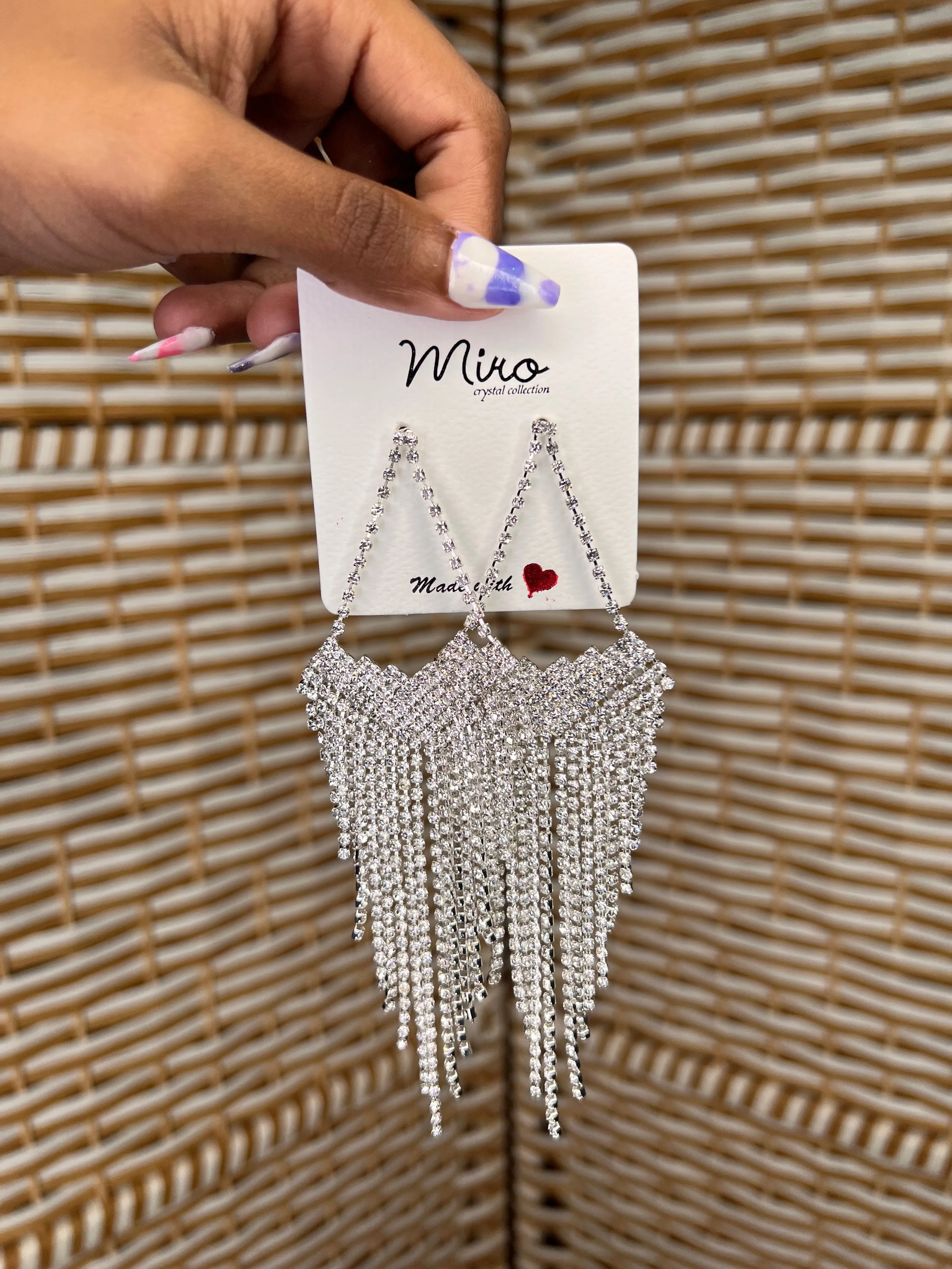 Long Tassel Rhinestone Drop Earrings