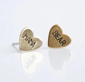 Mama Bear Hand Stamped Heart Earrings