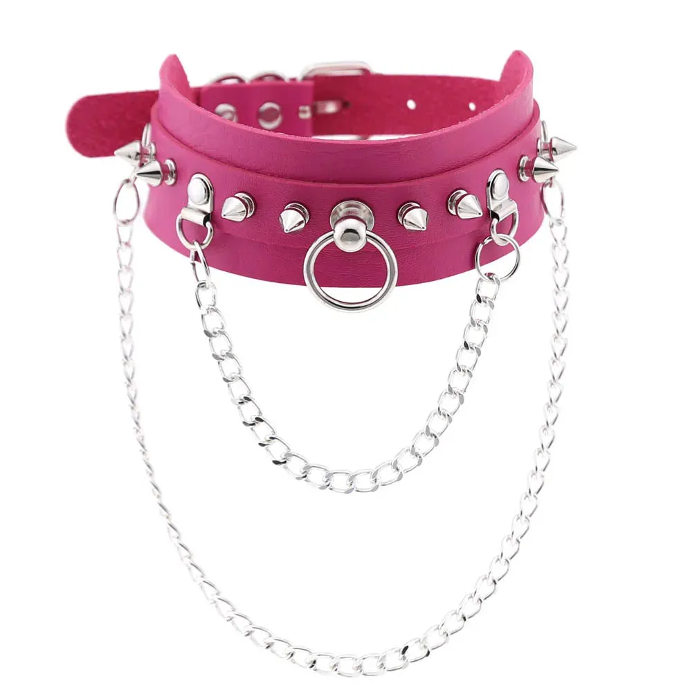 MAYTRENDS  - Rose Pink Punk Leather Chokers