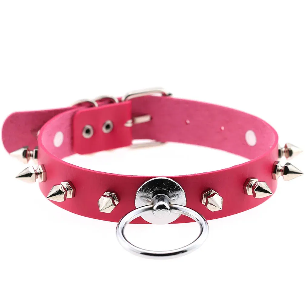 MAYTRENDS  - Rose Pink Punk Leather Chokers