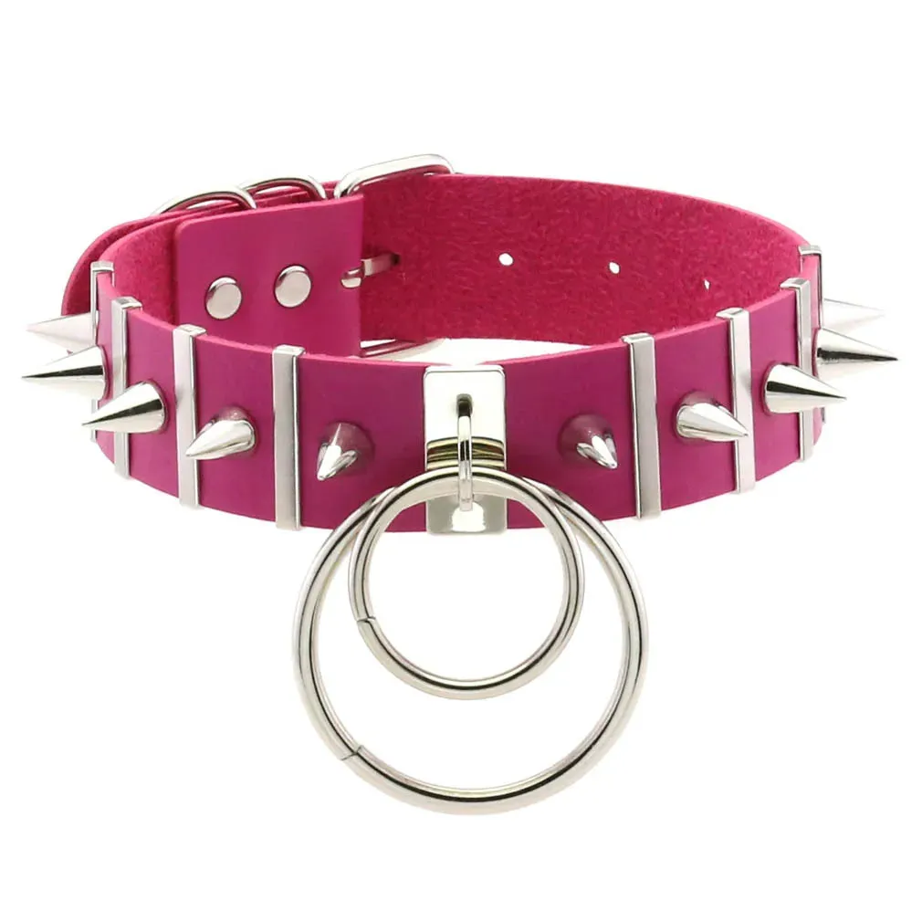 MAYTRENDS  - Rose Pink Punk Leather Chokers