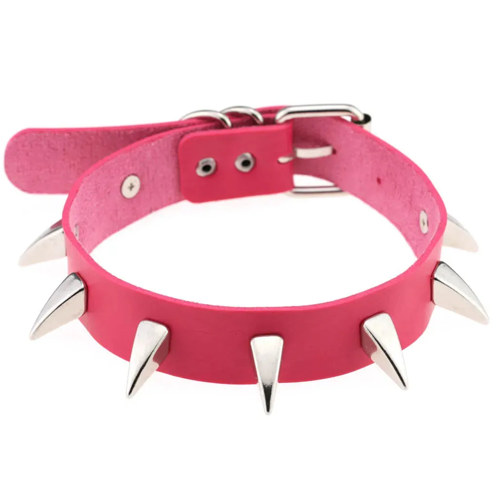 MAYTRENDS  - Rose Pink Punk Leather Chokers