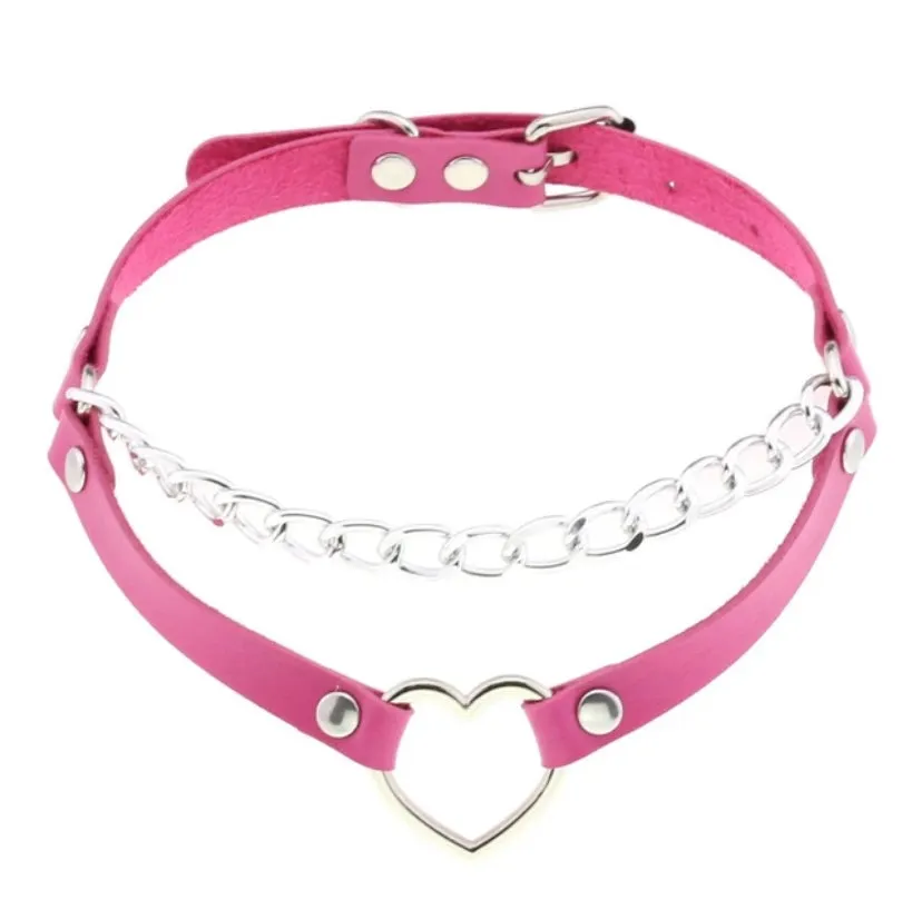 MAYTRENDS  - Rose Pink Punk Leather Chokers