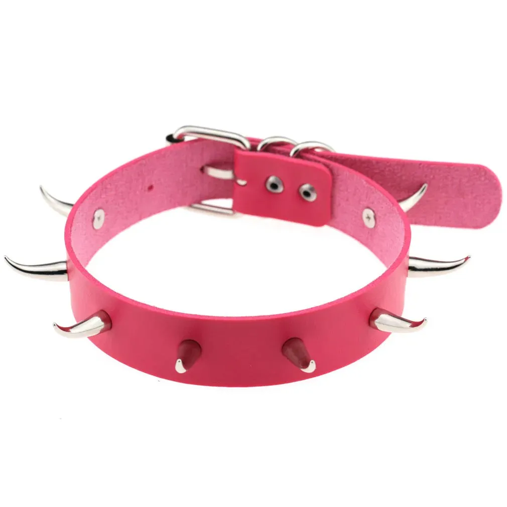 MAYTRENDS  - Rose Pink Punk Leather Chokers
