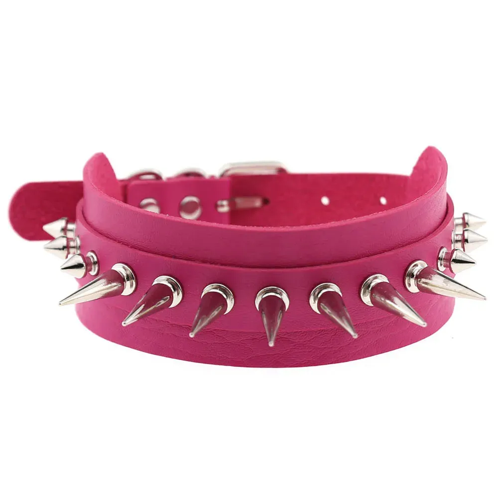 MAYTRENDS  - Rose Pink Punk Leather Chokers