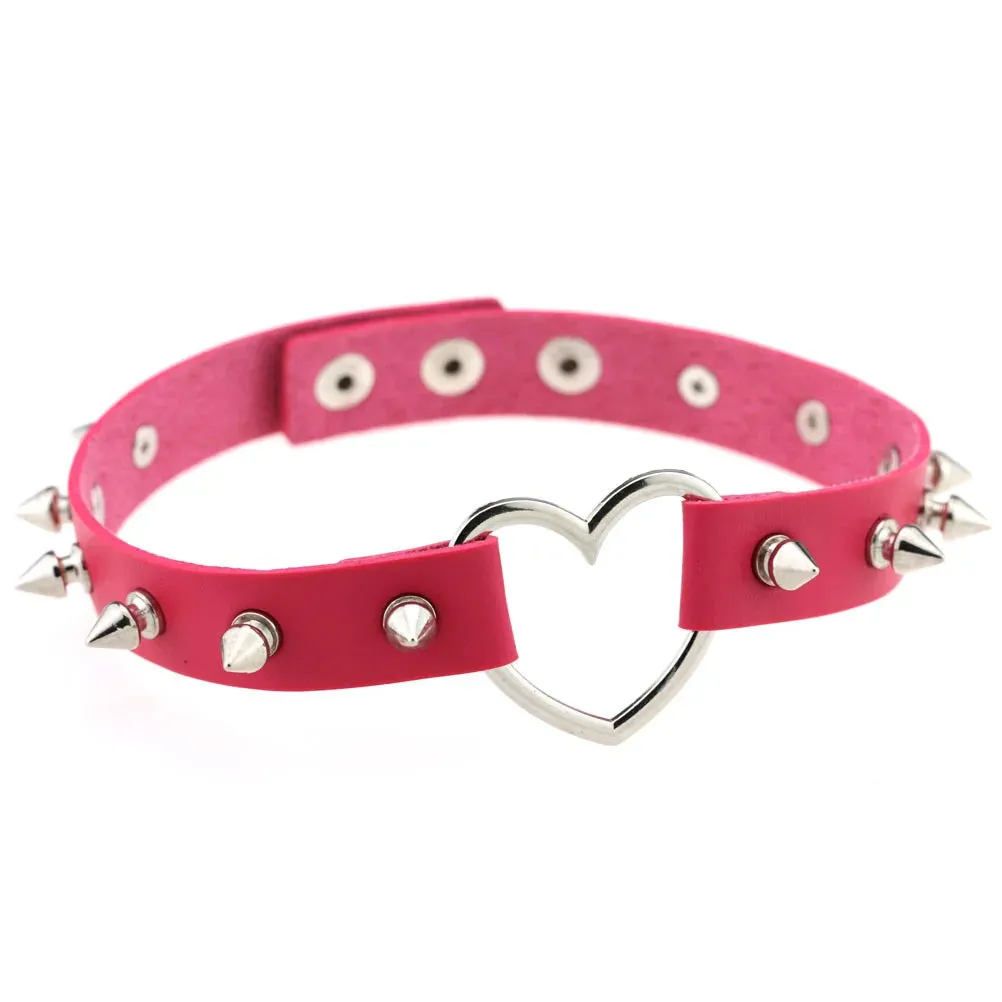 MAYTRENDS  - Rose Pink Punk Leather Chokers