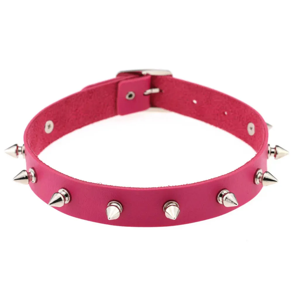 MAYTRENDS  - Rose Pink Punk Leather Chokers