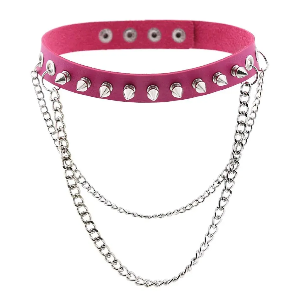 MAYTRENDS  - Rose Pink Punk Leather Chokers