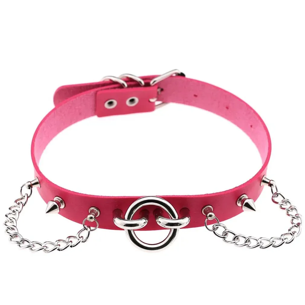 MAYTRENDS  - Rose Pink Punk Leather Chokers