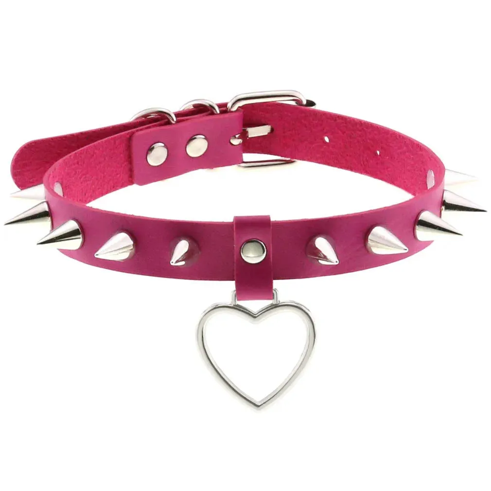 MAYTRENDS  - Rose Pink Punk Leather Chokers