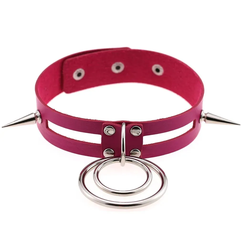 MAYTRENDS  - Rose Pink Punk Leather Chokers