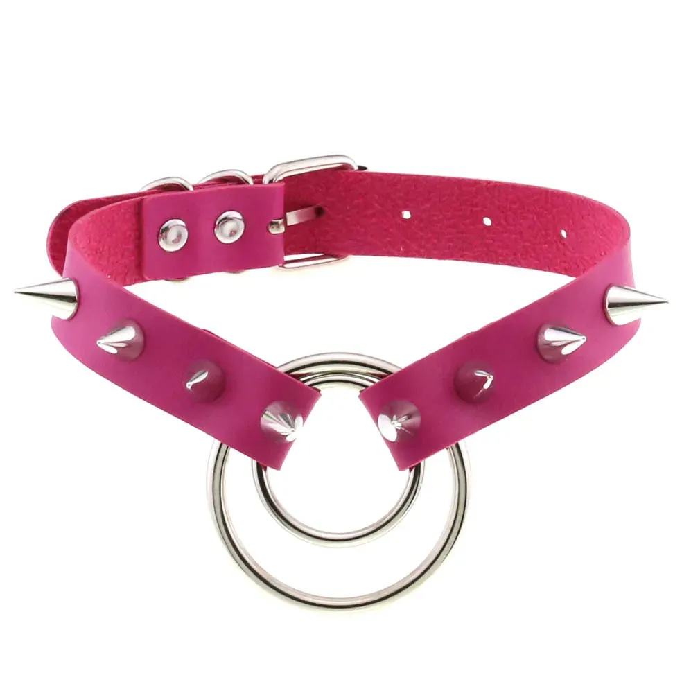 MAYTRENDS  - Rose Pink Punk Leather Chokers