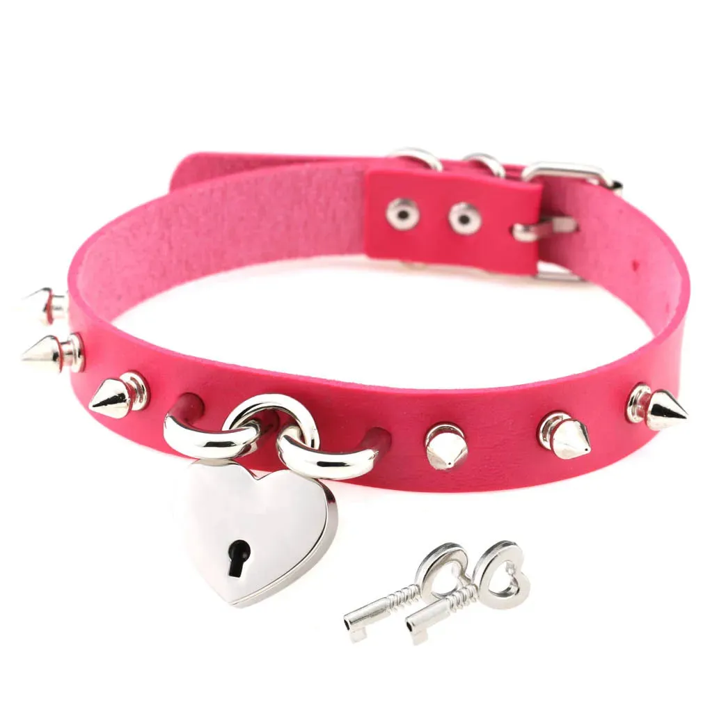 MAYTRENDS  - Rose Pink Punk Leather Chokers