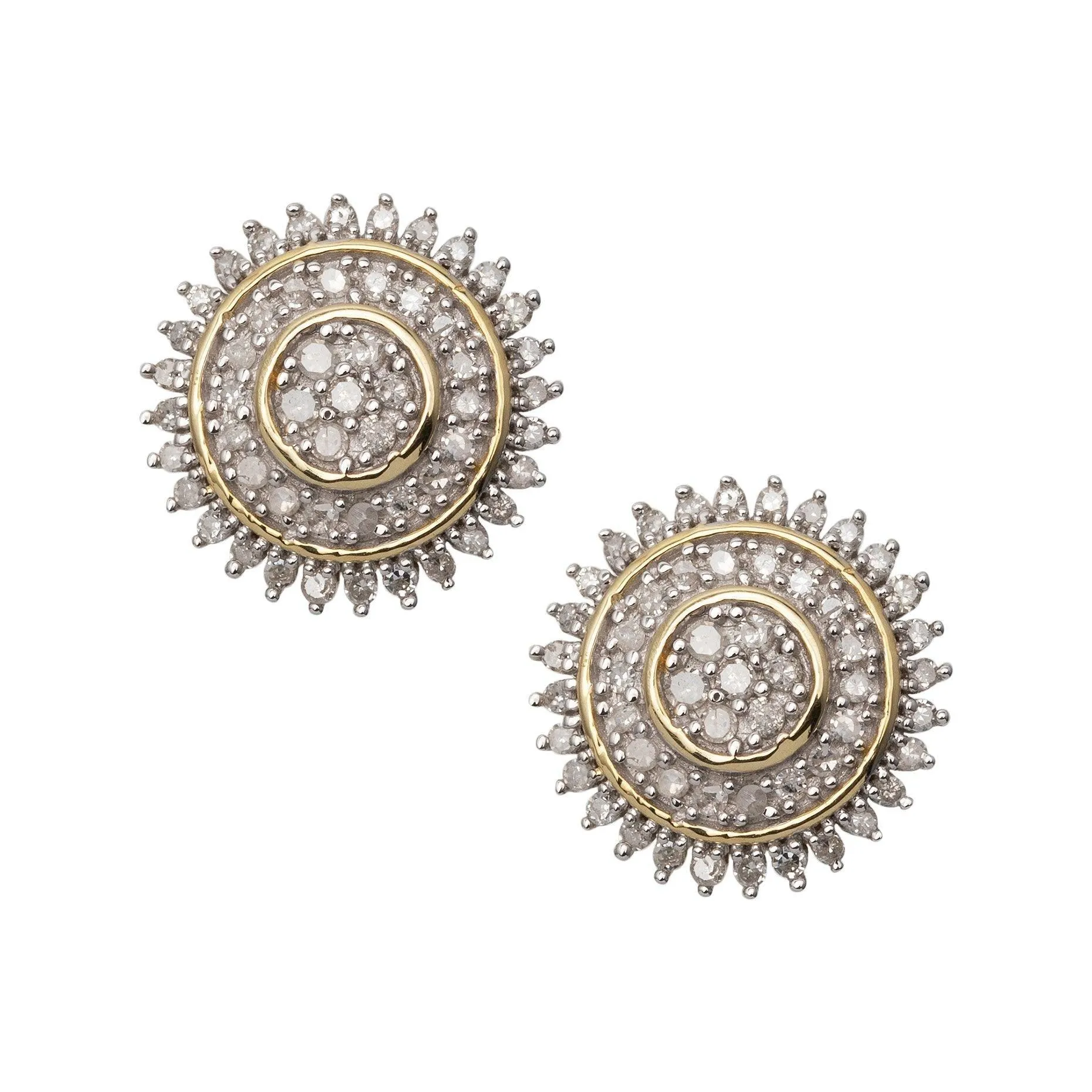 Men's Sunflower Design Micro-Pavé Diamond Stud Earrings 0.40ct 10K Yellow Gold