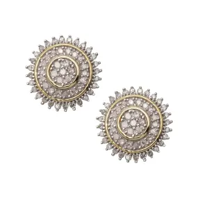 Men's Sunflower Design Micro-Pavé Diamond Stud Earrings 0.40ct 10K Yellow Gold