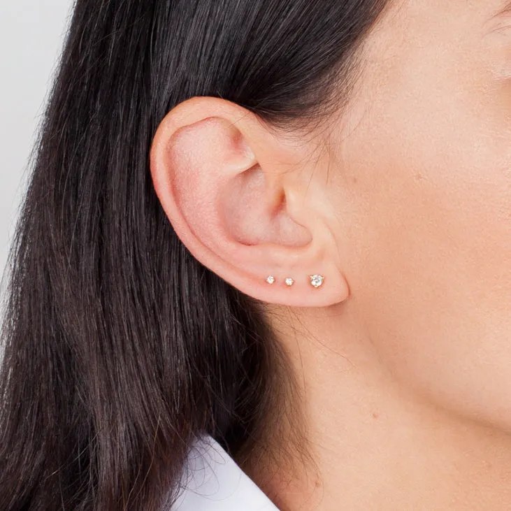 Mini 3 Prong Diamond Stud Earrings