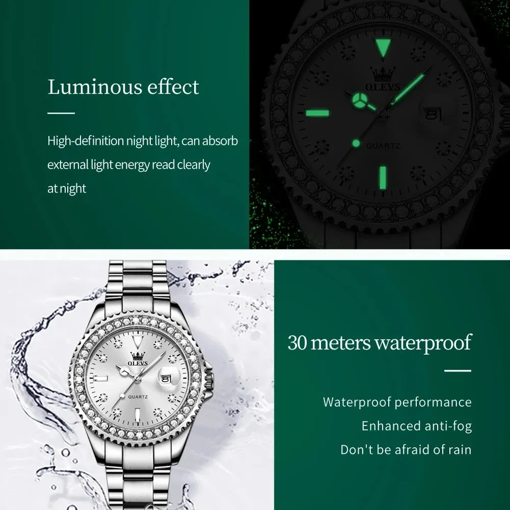 OLEVS Original Diamond Dial Quartz Watch for Women: Fashionable and Elegant Ladies' Stainless Steel Waterproof Wristwatch