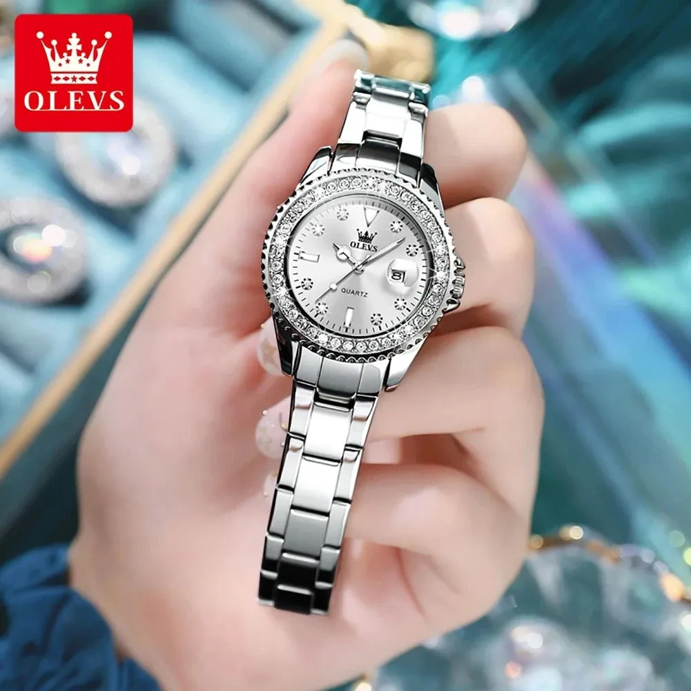 OLEVS Original Diamond Dial Quartz Watch for Women: Fashionable and Elegant Ladies' Stainless Steel Waterproof Wristwatch