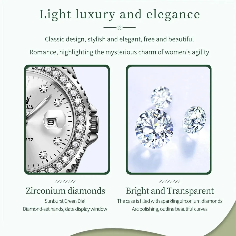 OLEVS Original Diamond Dial Quartz Watch for Women: Fashionable and Elegant Ladies' Stainless Steel Waterproof Wristwatch