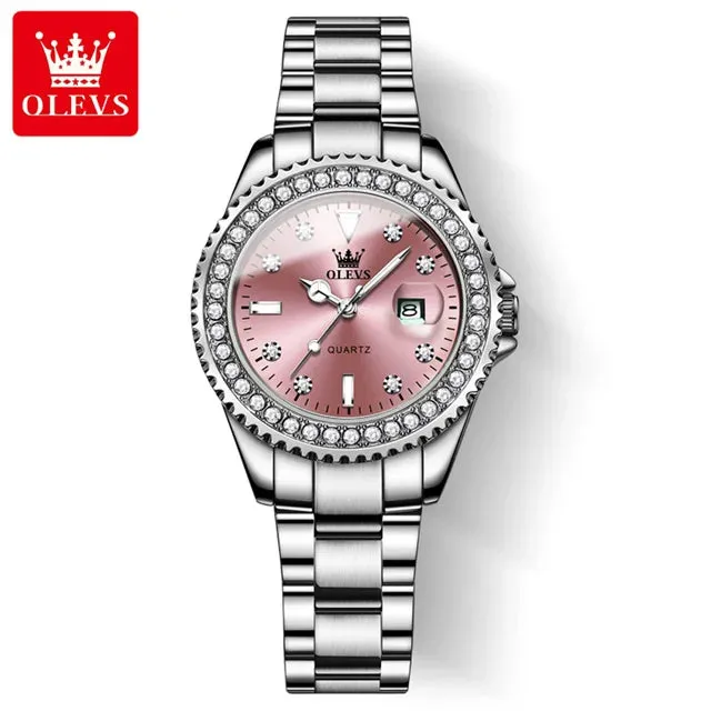 OLEVS Original Diamond Dial Quartz Watch for Women: Fashionable and Elegant Ladies' Stainless Steel Waterproof Wristwatch