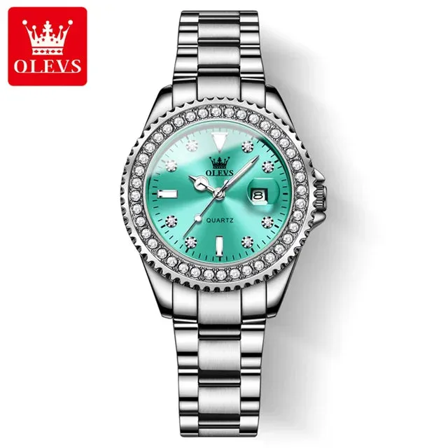 OLEVS Original Diamond Dial Quartz Watch for Women: Fashionable and Elegant Ladies' Stainless Steel Waterproof Wristwatch
