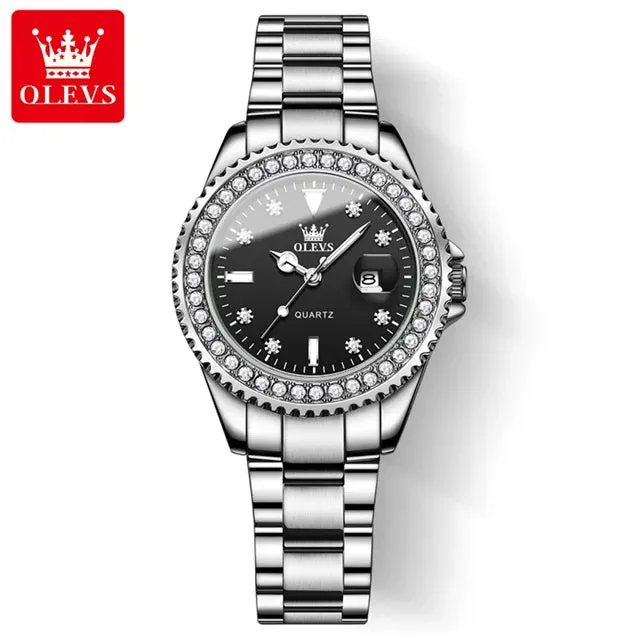 OLEVS Original Diamond Dial Quartz Watch for Women: Fashionable and Elegant Ladies' Stainless Steel Waterproof Wristwatch