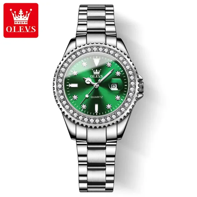 OLEVS Original Diamond Dial Quartz Watch for Women: Fashionable and Elegant Ladies' Stainless Steel Waterproof Wristwatch