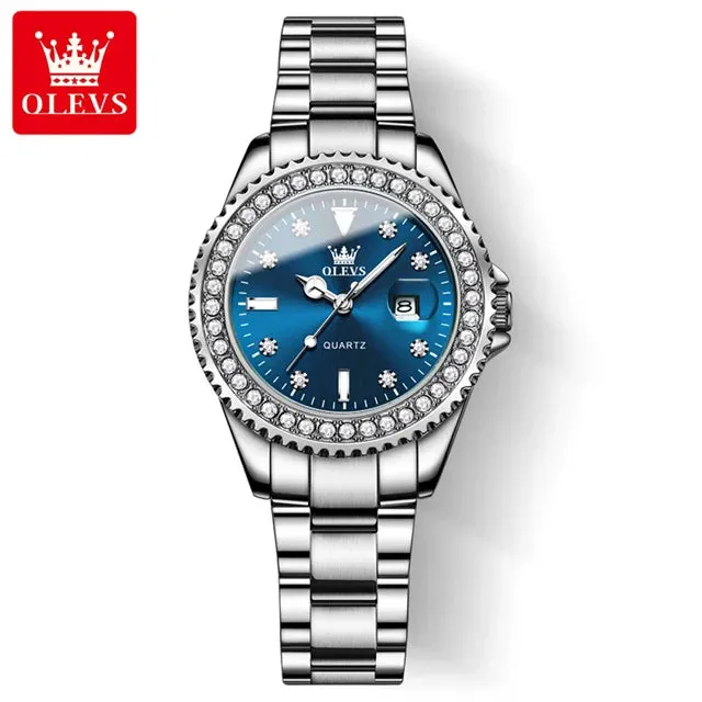 OLEVS Original Diamond Dial Quartz Watch for Women: Fashionable and Elegant Ladies' Stainless Steel Waterproof Wristwatch